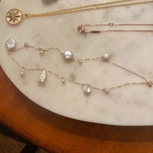 Keshi and coin pearl necklace with 9k gold chain